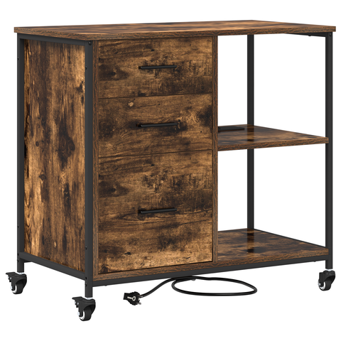 vidaXL Office Cabinet with Wheel Smoked oak Engineered wood