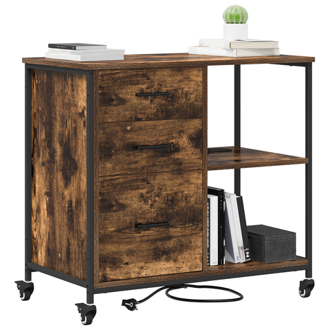 vidaXL Office Cabinet with Wheel Smoked oak Engineered wood