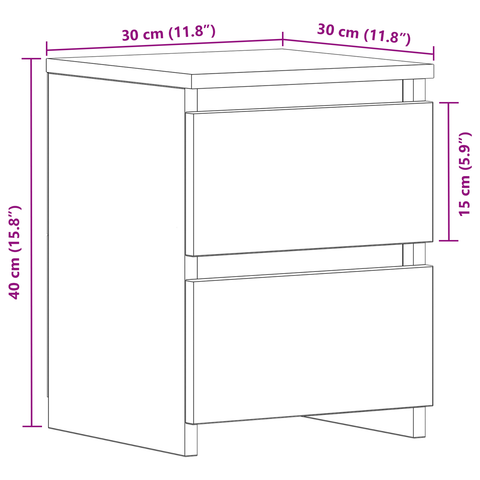 vidaXL Bedside Cabinet with Drawers Black Oak 30x30x40 cm