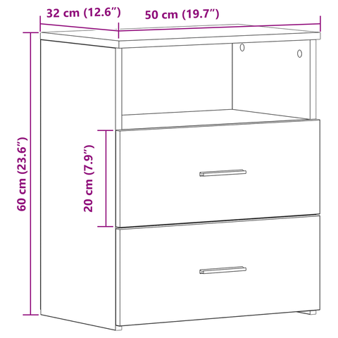vidaXL Black Oak Nightstand 50x32x60cm Made from Engineered Wood