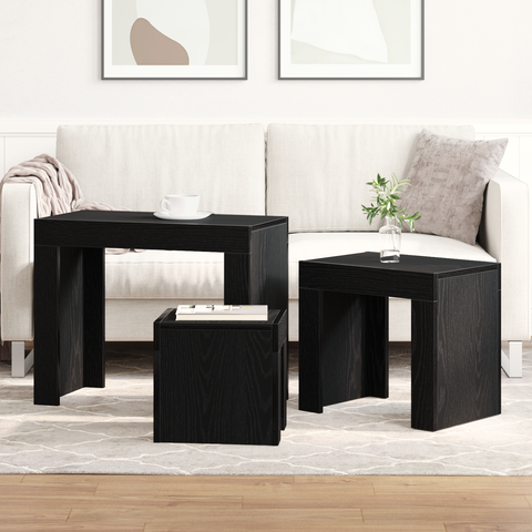 vidaXL 3-Piece Nesting Coffee Table Set - Black Oak Engineered Wood