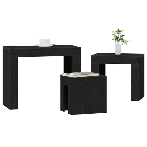 vidaXL 3-Piece Nesting Coffee Table Set - Black Oak Engineered Wood