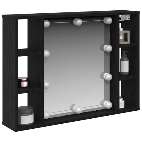 vidaXL Mirror Cabinet Black oak 76 x 15 x 55 cm Engineered wood