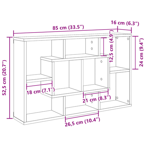 vidaXL Wall Shelf - Black Oak, 85 x 16 x 52.5 cm, Made of Engineered Wood