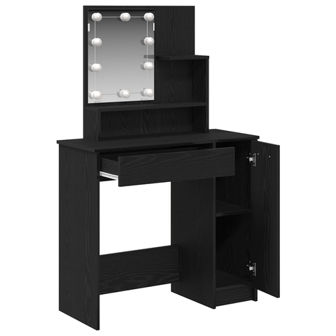 vidaXL LED Dressing Table in Black Oak - 86.5 x 35 x 136 cm