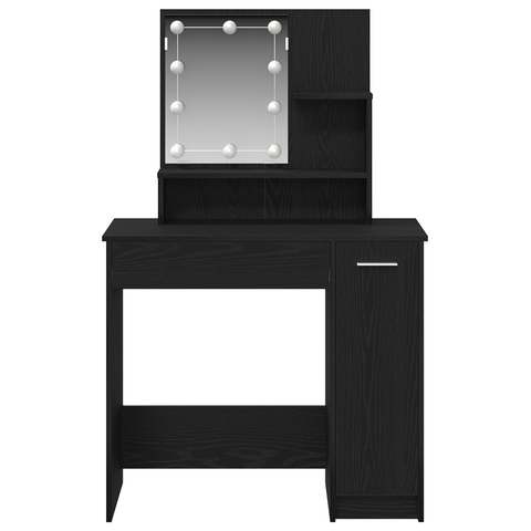 vidaXL LED Dressing Table in Black Oak - 86.5 x 35 x 136 cm