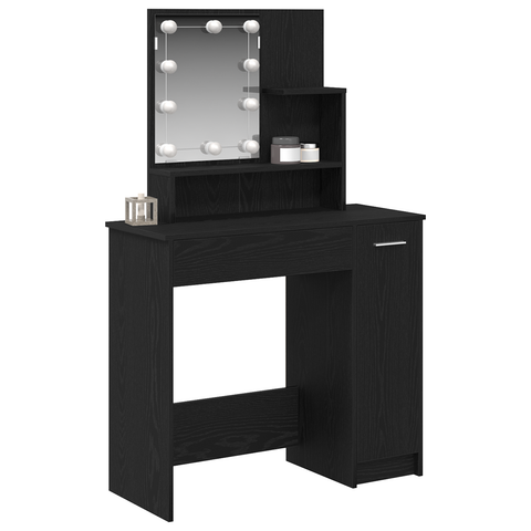 vidaXL LED Dressing Table in Black Oak - 86.5 x 35 x 136 cm