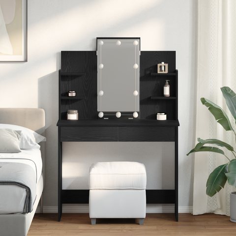 vidaXL Dressing Table with LED Lights Black Oak 96x40x142 cm