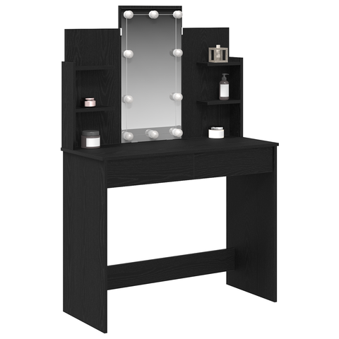vidaXL Dressing Table with LED Lights Black Oak 96x40x142 cm