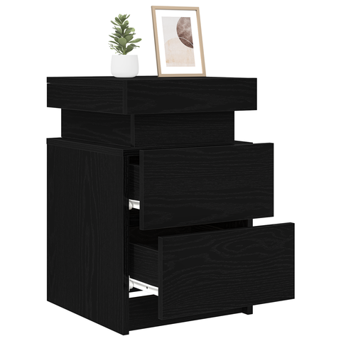 vidaXL Bedside Cabinet with LED Lights Black Oak 35x39x55 cm