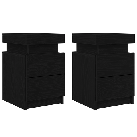 vidaXL Bedside Cabinet with LED Lights 2 pcs Black Oak 35x39x55 cm