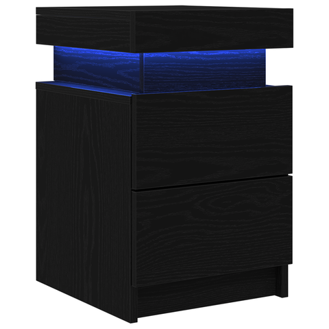 vidaXL Bedside Cabinet with LED Lights 2 pcs Black Oak 35x39x55 cm