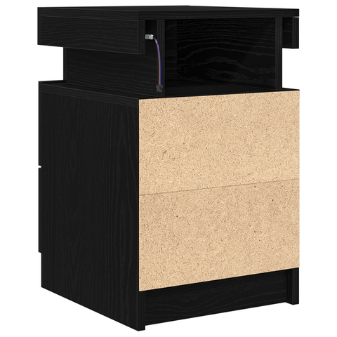 vidaXL Bedside Cabinet with LED Lights 2 pcs Black Oak 35x39x55 cm