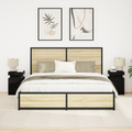 vidaXL Bedside Cabinet with LED Lights 2 pcs Black Oak 35x39x55 cm