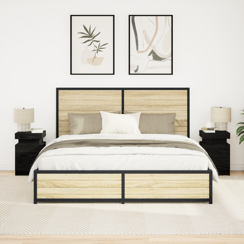 vidaXL Bedside Cabinet with LED Lights 2 pcs Black Oak 35x39x55 cm