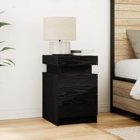 vidaXL Bedside Cabinet with LED Lights 2 pcs Black Oak 35x39x55 cm