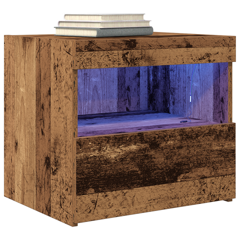 vidaXL Bedside Cabinet with LED Lights Old Wood 50x40x45 cm