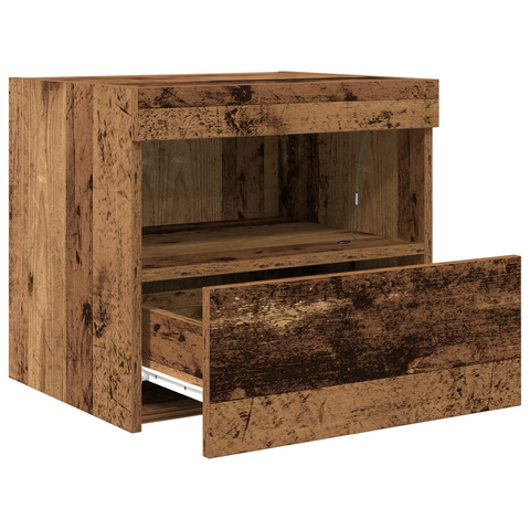 vidaXL Bedside Cabinet with LED Lights Old Wood 50x40x45 cm
