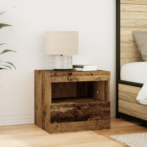 vidaXL Bedside Cabinet with LED Lights Old Wood 50x40x45 cm
