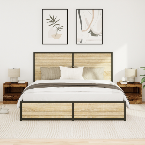 vidaXL Bedside Cabinets with LED Lights 2 pcs Old Wood 50x40x45 cm