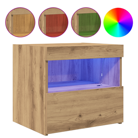 vidaXL Bedside Cabinets with LED Lights 2 pcs Artisan Oak 50x40x45 cm