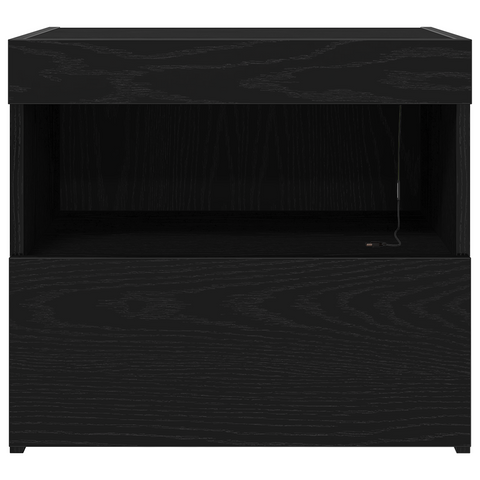 vidaXL Bedside Cabinet with LED Lights Black Oak 50x40x45 cm