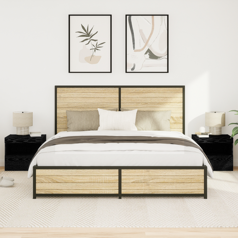 vidaXL Bedside Cabinets with LED Lights 2 pcs Black Oak 50x40x45 cm