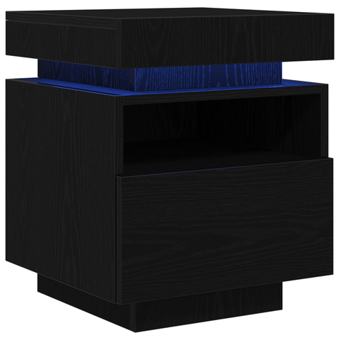 vidaXL Bedside Cabinet with LED Lights Black Oak 40x39x48,5 cm