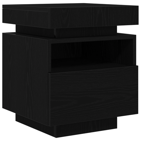 vidaXL Bedside Cabinet with LED Lights Black Oak 40x39x48,5 cm
