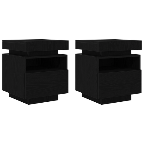 vidaXL Bedside Cabinet with LED Lights 2 pcs Black Oak 40x39x48,5 cm