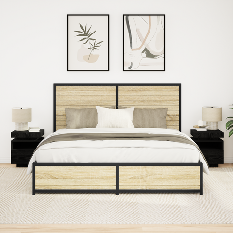 vidaXL Bedside Cabinet with LED Lights 2 pcs Black Oak 40x39x48,5 cm