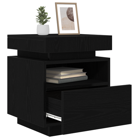 vidaXL Bedside Cabinet with LED Lights 2 pcs Black Oak 40x39x48,5 cm