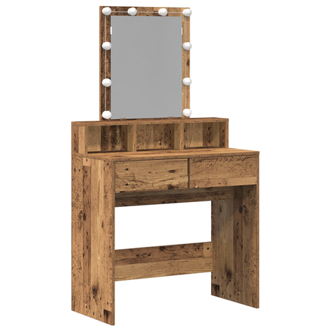 vidaXL Dressing Table with Mirror&LED Lights Old Wood Engineered Wood