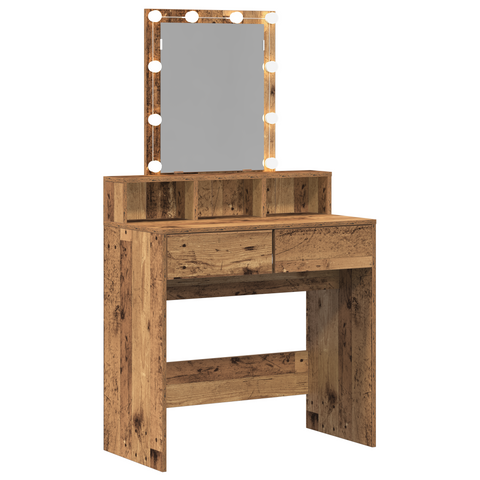 vidaXL Dressing Table with Mirror&LED Lights Old Wood Engineered Wood