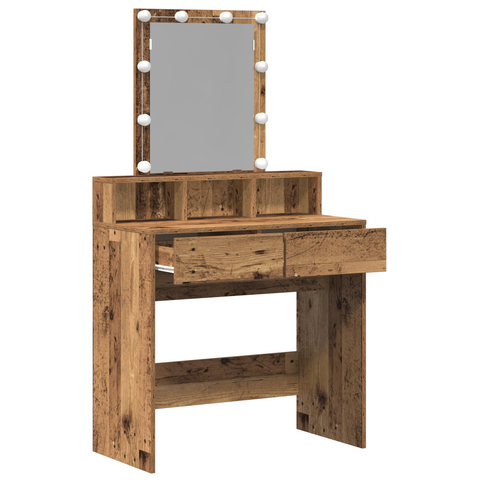 vidaXL Dressing Table with Mirror&LED Lights Old Wood Engineered Wood