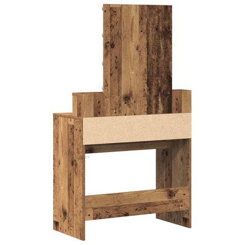 vidaXL Dressing Table with Mirror&LED Lights Old Wood Engineered Wood
