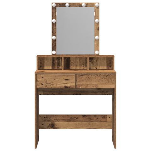vidaXL Dressing Table with Mirror&LED Lights Old Wood Engineered Wood
