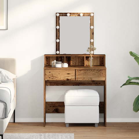 vidaXL Dressing Table with Mirror&LED Lights Old Wood Engineered Wood