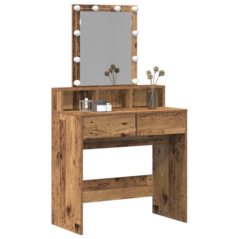 vidaXL Dressing Table with Mirror&LED Lights Old Wood Engineered Wood