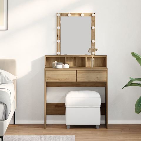 vidaXL Dressing Table with Mirror and LEDs Artisan Oak Engineered Wood