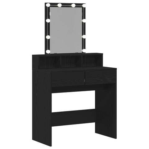 vidaXL Dressing Table with Mirror&LED Lights Black Oak Engineered Wood