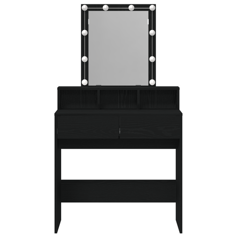 vidaXL Dressing Table with Mirror&LED Lights Black Oak Engineered Wood