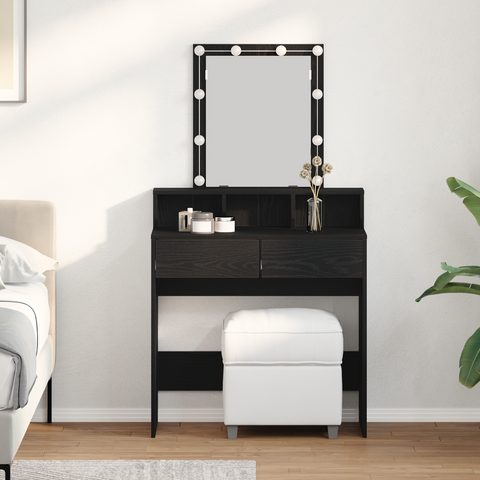 vidaXL Dressing Table with Mirror&LED Lights Black Oak Engineered Wood