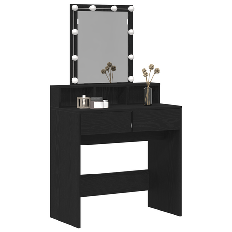 vidaXL Dressing Table with Mirror&LED Lights Black Oak Engineered Wood