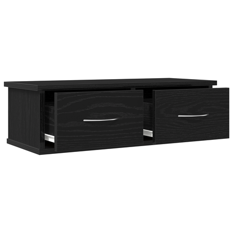 vidaXL Wall-mounted Drawer Shelf Black Oak 60x26x18,5cm Engineered Wood