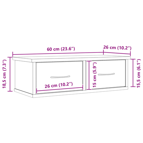 vidaXL Wall-mounted Drawer Shelf Black Oak 60x26x18,5cm Engineered Wood