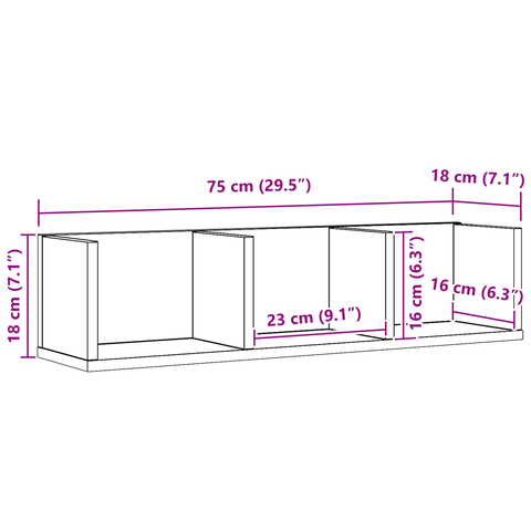 vidaXL CD Wall Shelf - Black Oak, 75x18x18 cm, Made of Engineered Wood