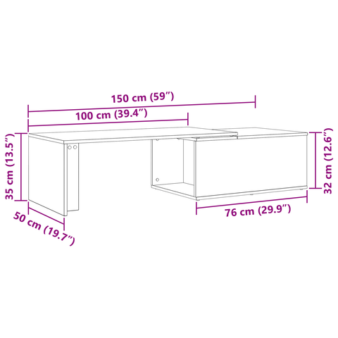 vidaXL Black Oak Coffee Table, 150x50x35 cm, Made of Engineered Wood