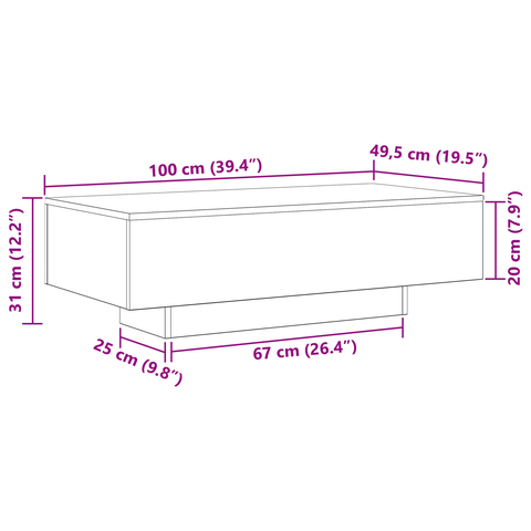 vidaXL Coffee Table Black Oak 100x30x36,5 cm Engineered Wood