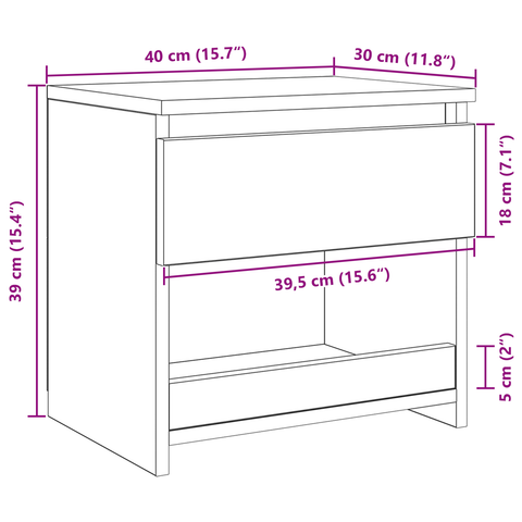 vidaXL Black Oak Nightstand 40x30x39 cm Made from Engineered Wood